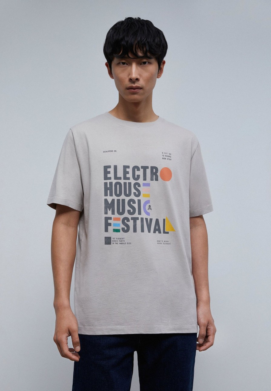 Wholesale scalperscompany Faded Festival T-Shirt With Front Print Grey