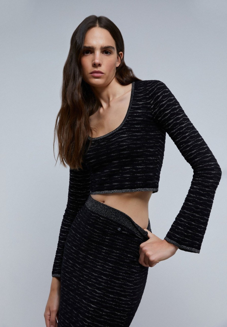 Online scalperscompany Lurex Knit Top With Back Detail Black