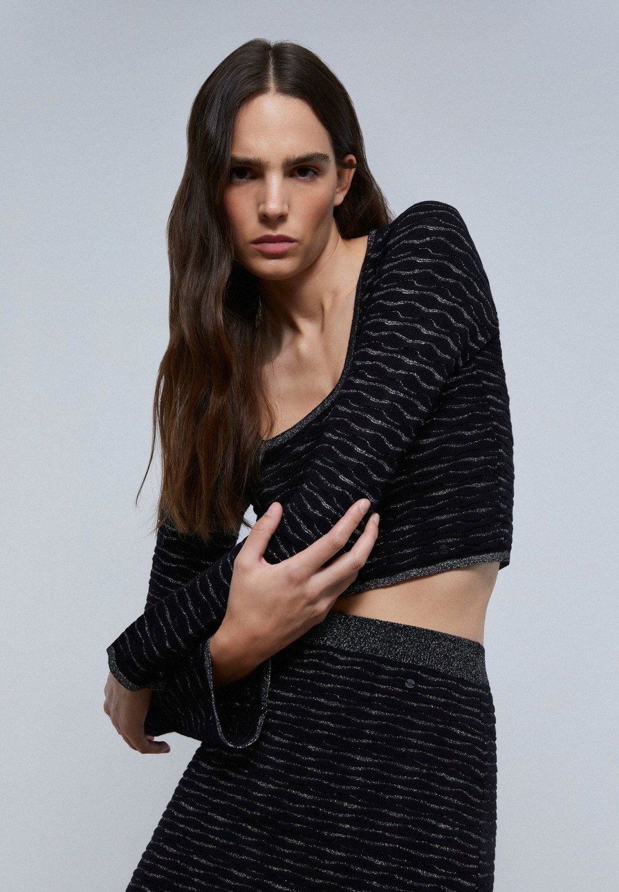 Online scalperscompany Lurex Knit Top With Back Detail Black