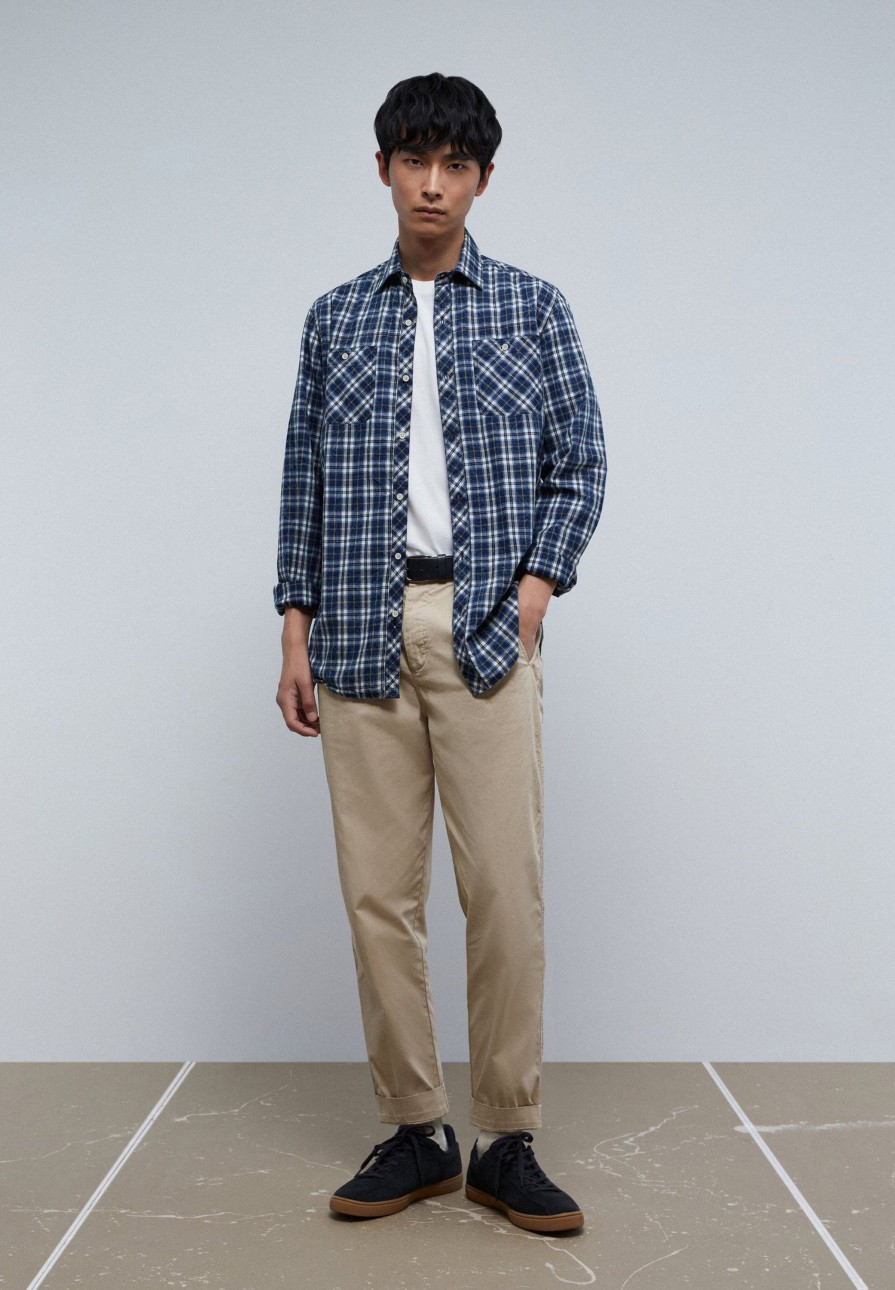 Wholesale scalperscompany Check Shirt With Pockets Denim Check