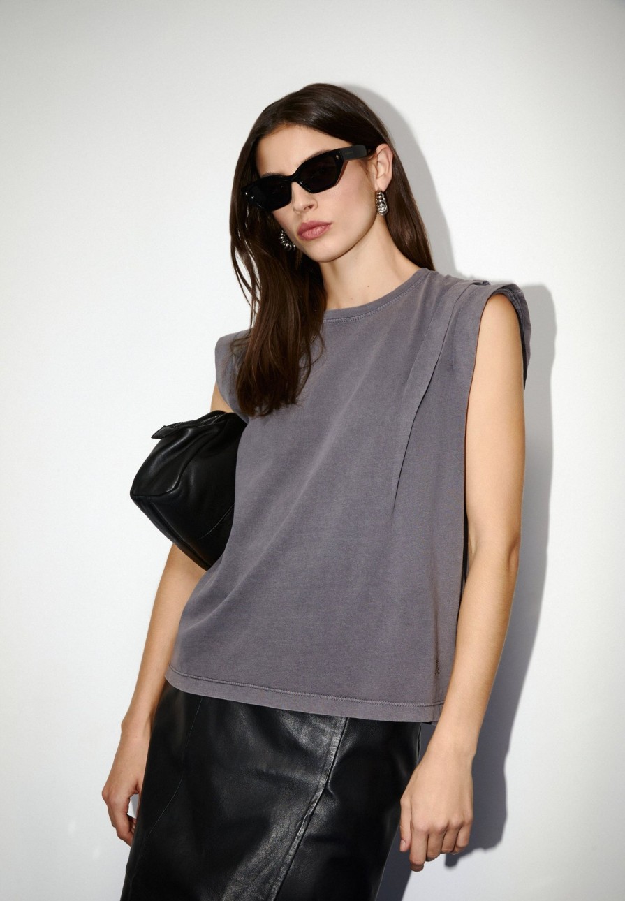 New scalperscompany Basic T-Shirt With Pleat Detail Dark Grey