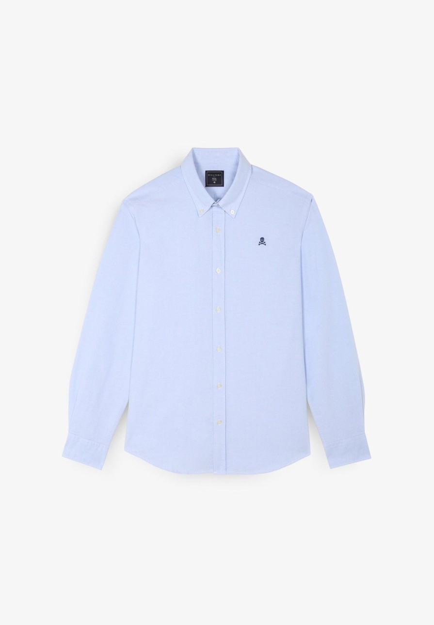 Best scalperscompany Oxford Shirt With Contrast Skull Print Skyblue