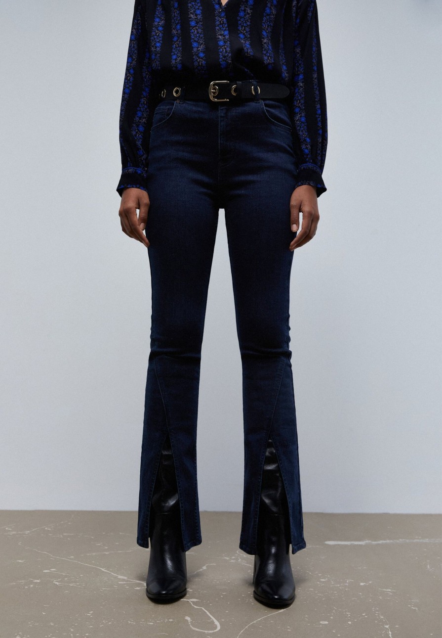 Online scalperscompany Bootcut Jeans With Slits Dark Blue