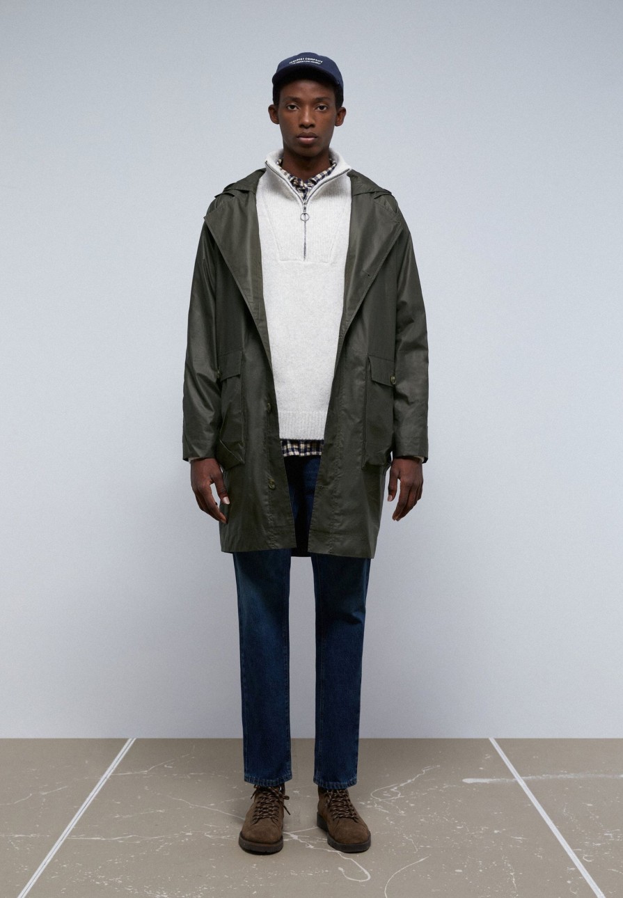 New scalperscompany Waxed Parka With Collar Detail Khaki