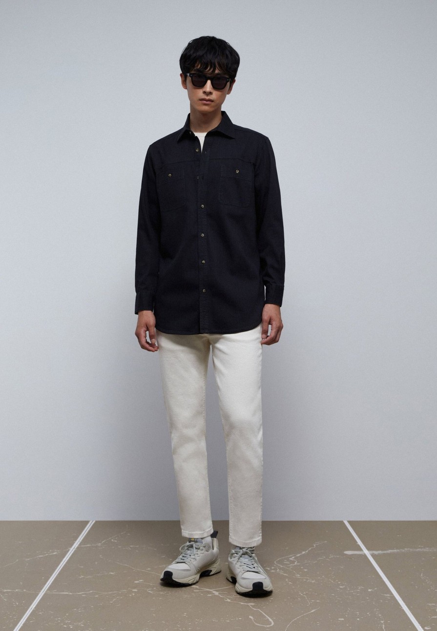 Online scalperscompany Denim Shirt With Pockets Black Denim