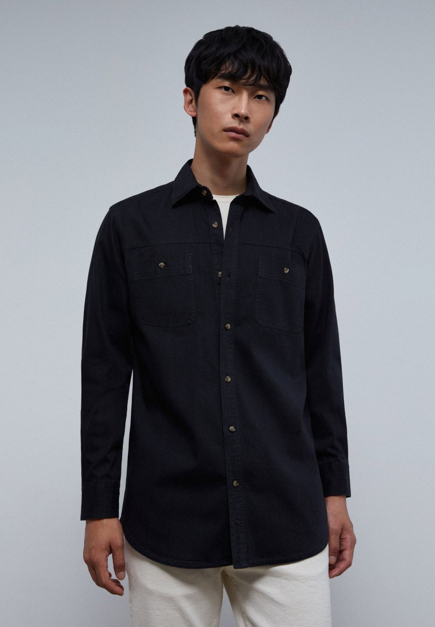 Online scalperscompany Denim Shirt With Pockets Black Denim