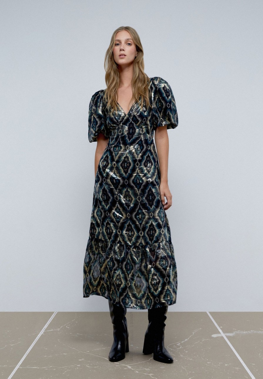 Online scalperscompany Midi Dress With Puff Sleeves