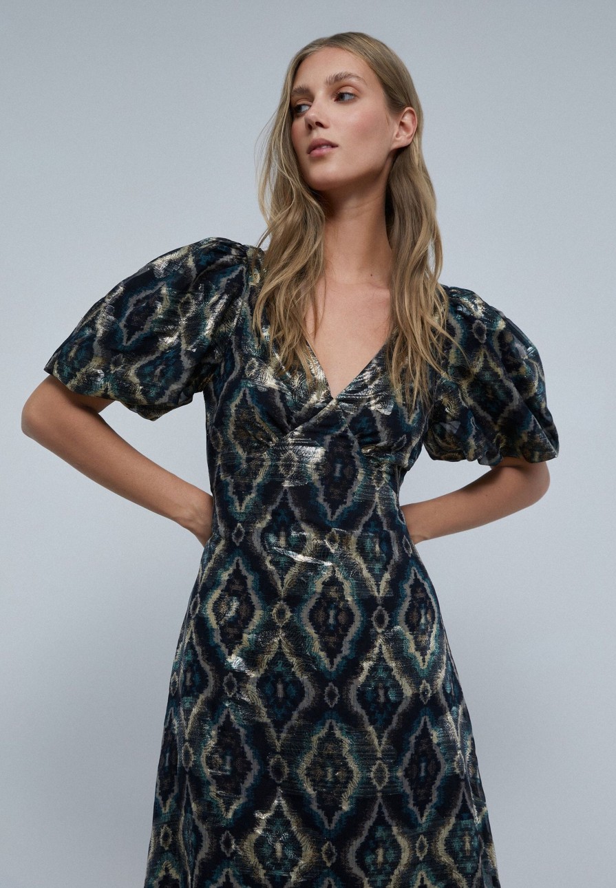 Online scalperscompany Midi Dress With Puff Sleeves