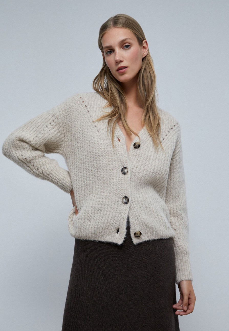 Wholesale scalperscompany Ribbed Cardigan With Details Sand