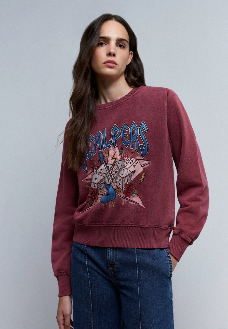 Best scalperscompany Faded Sweatshirt With Rhinestones