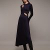 New scalperscompany Satin Midi Dress With Slits Dark Navy