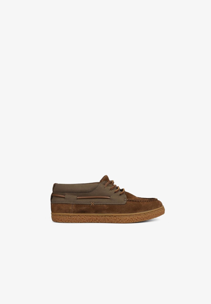 Clearance scalperscompany Split Suede Boat Shoes Brown