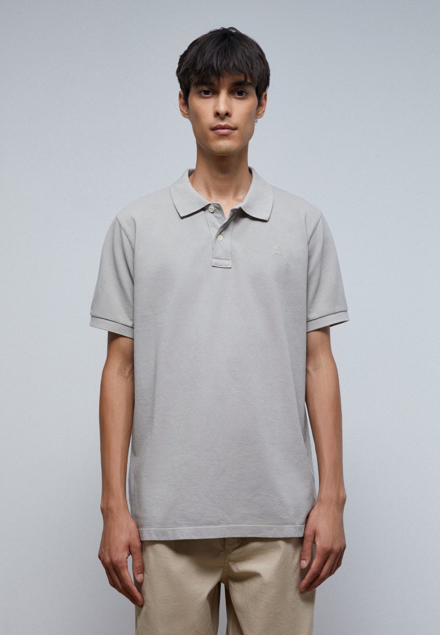 New scalperscompany Basic Polo Shirt With Skull Detail Grey