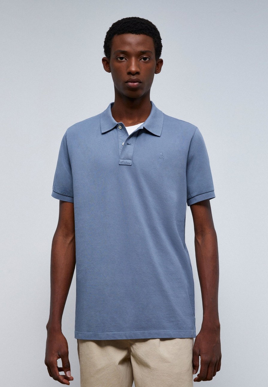 Clearance scalperscompany Basic Polo Shirt With Skull Detail Blue