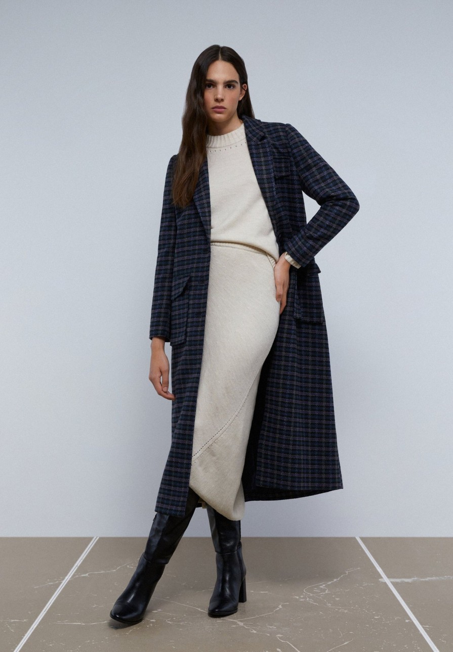 Online scalperscompany Long Checked Coat With Pockets Grey Check