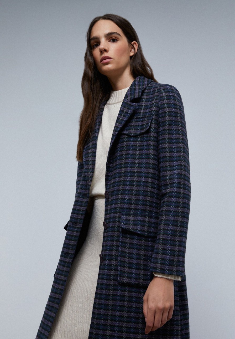 Online scalperscompany Long Checked Coat With Pockets Grey Check