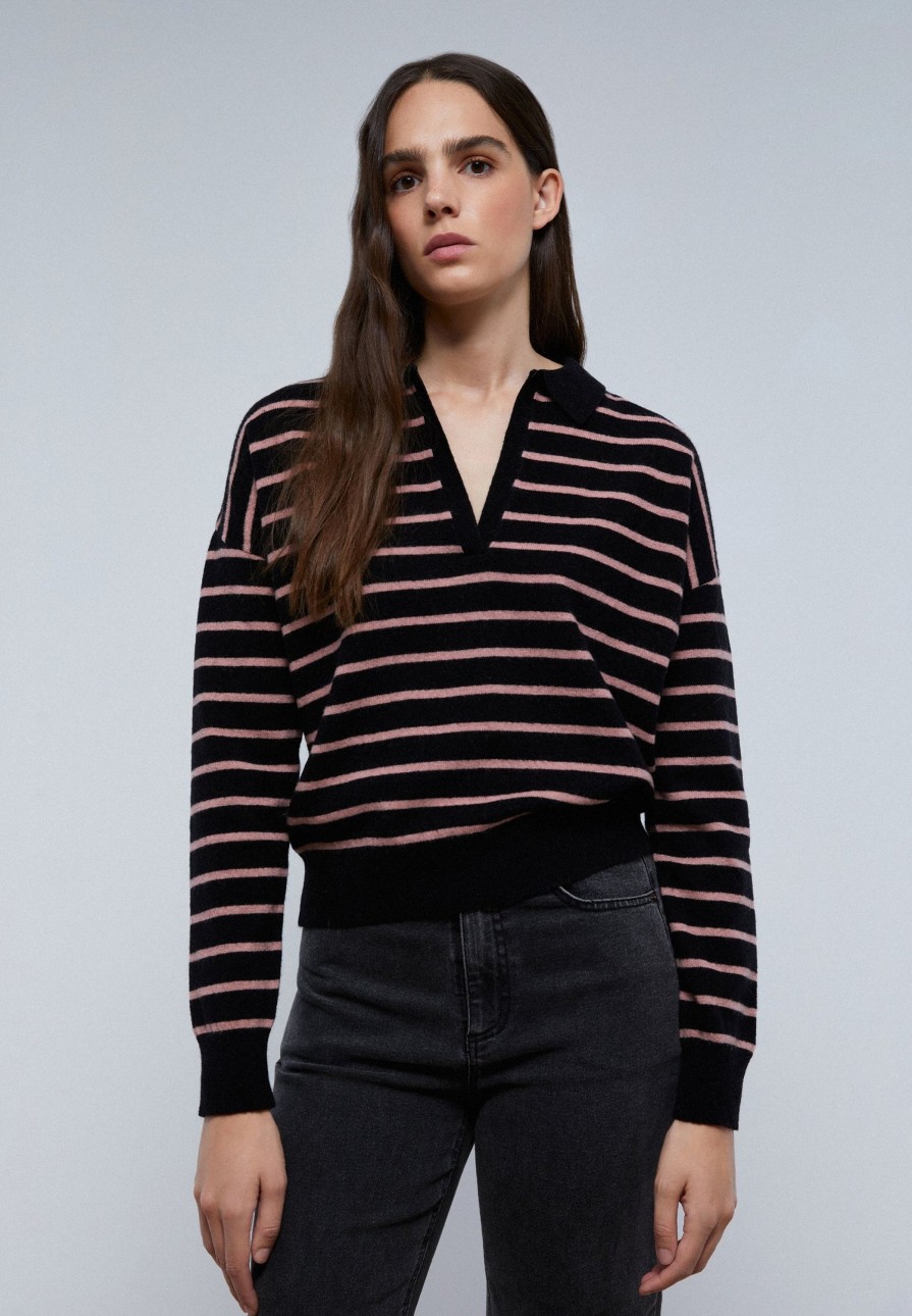 Best scalperscompany Two-Tone Stripe Polo Sweater Black Stripes