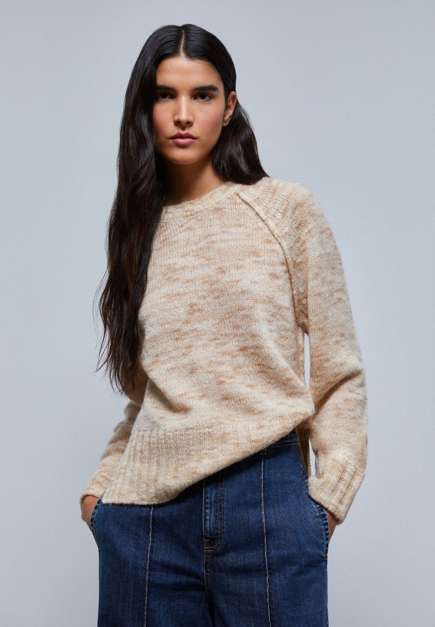 Clearance scalperscompany Knit Sweater With Raglan Sleeves Natural