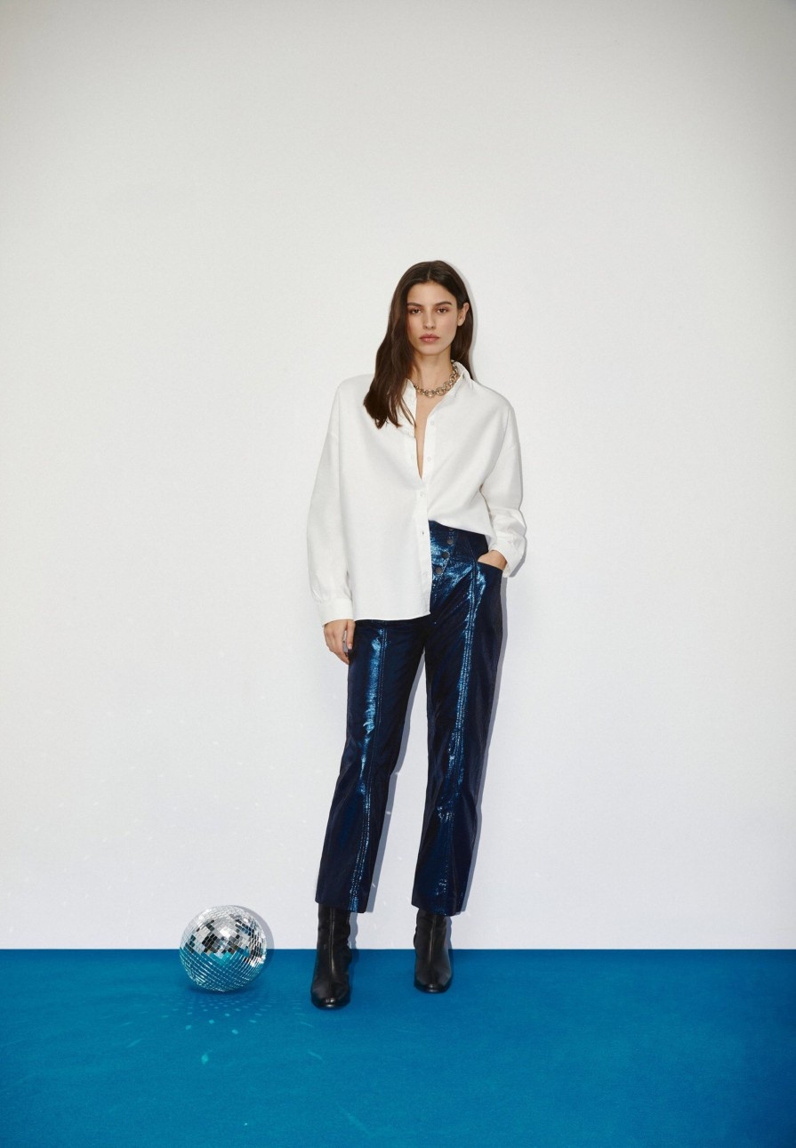 Hot scalperscompany Metallic Flared Trousers Blue