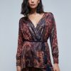 Online scalperscompany Double-Breasted Kimono Blouse Brown