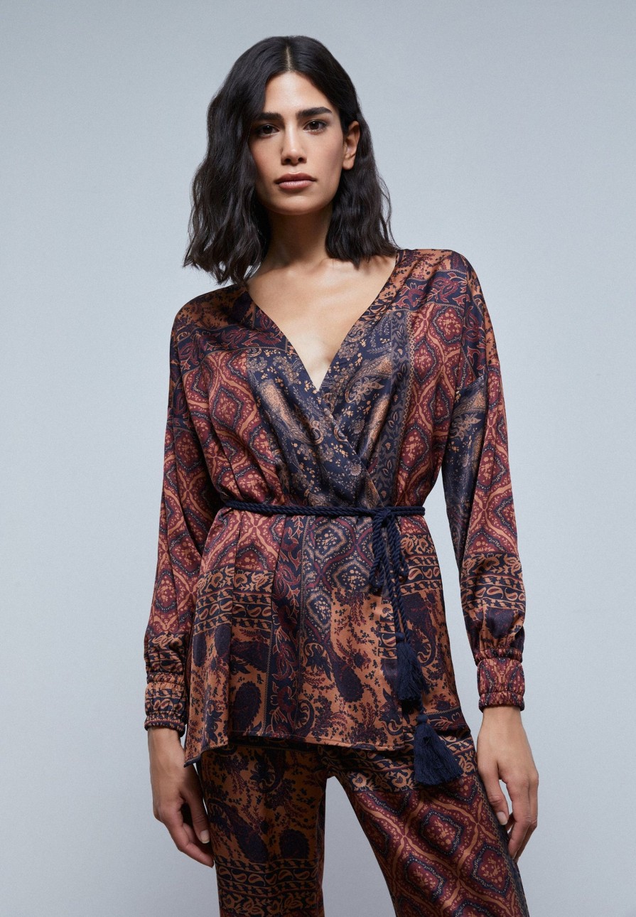 Online scalperscompany Double-Breasted Kimono Blouse Brown