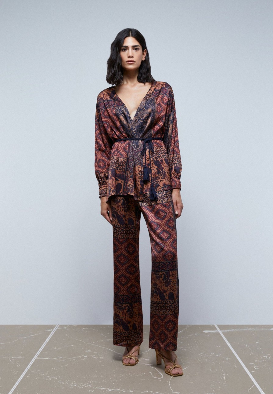 Online scalperscompany Double-Breasted Kimono Blouse Brown