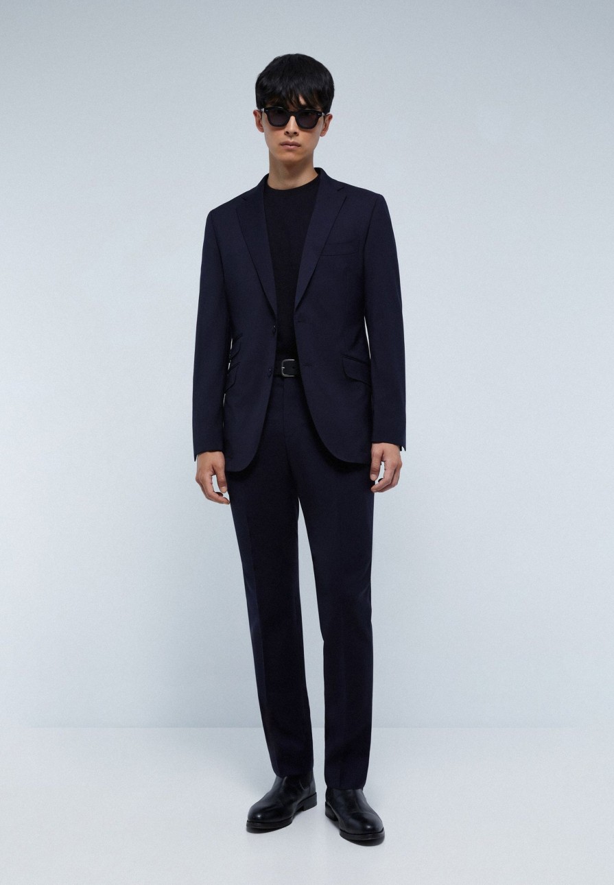 Hot scalperscompany Navy Blue Textured Suit With Pockets Dark Blue