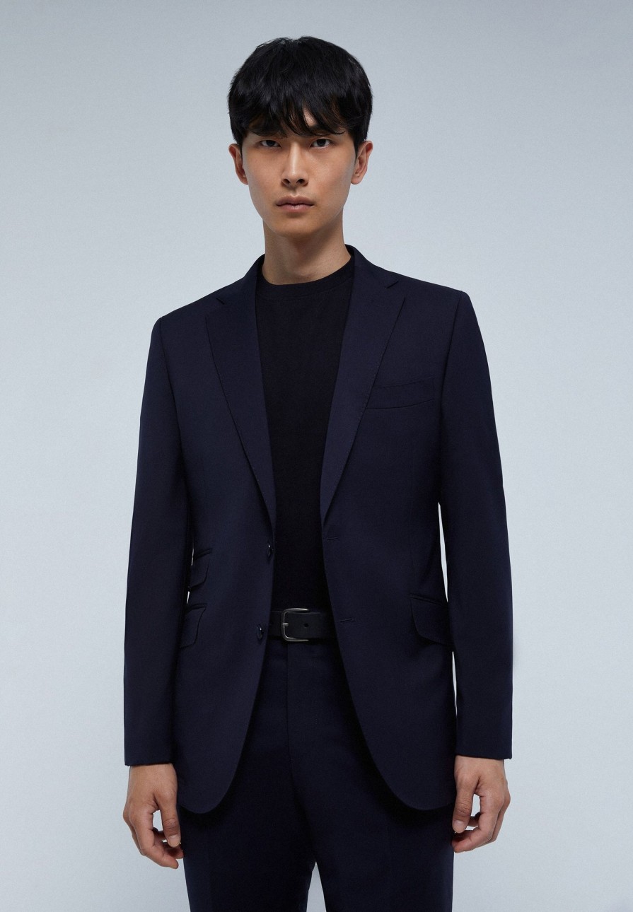 Hot scalperscompany Navy Blue Textured Suit With Pockets Dark Blue