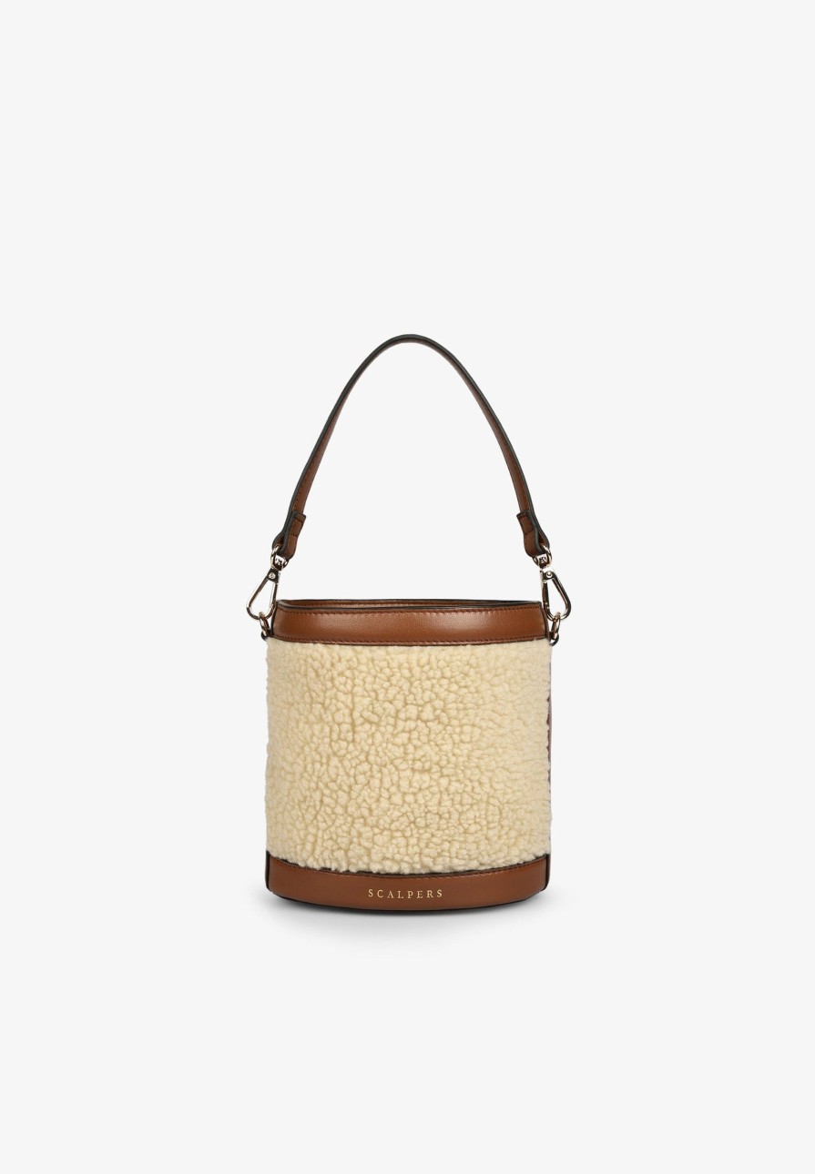 Clearance scalperscompany Shearling Bucket Bag Ecru