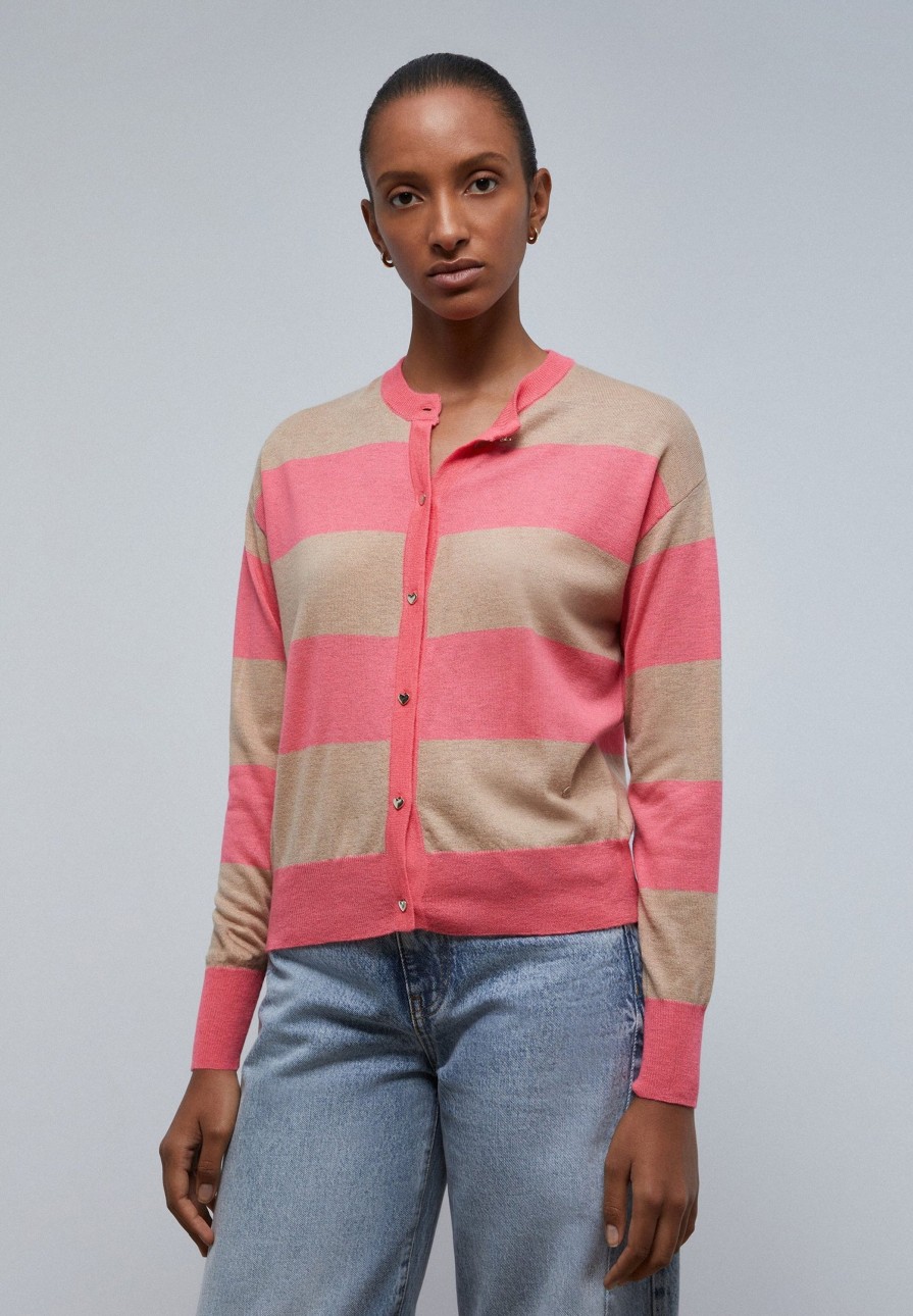 Clearance scalperscompany Striped Cardigan Button Detail