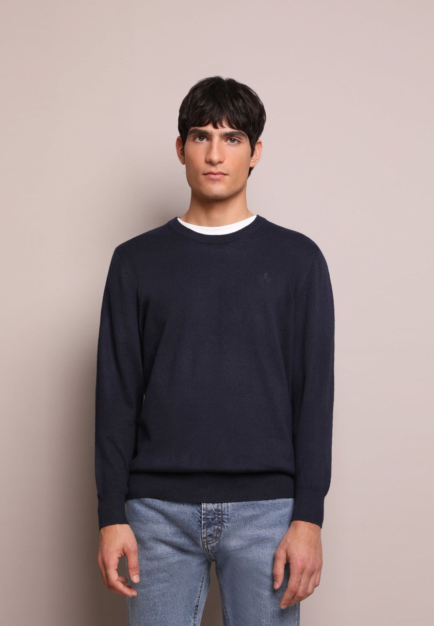 New scalperscompany Round Neck Sweater With Skull Navy Melange