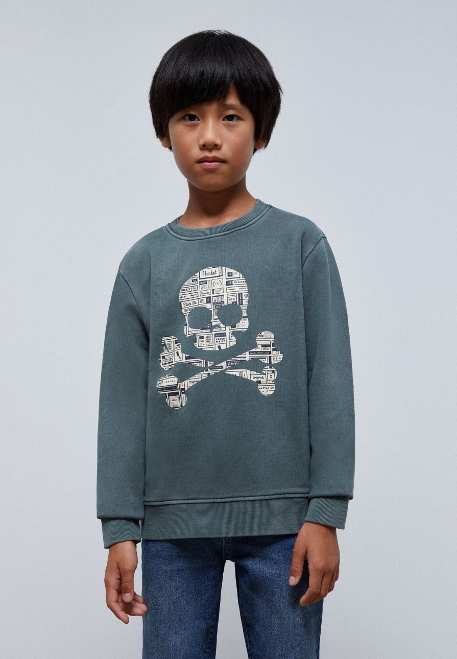 New scalperscompany Sweatshirt With Newspaper Text Skull