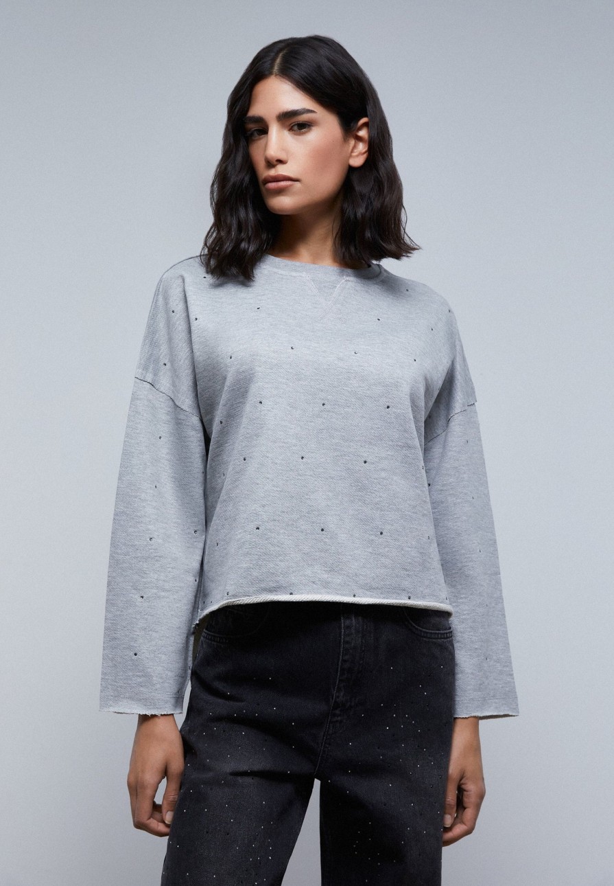 New scalperscompany Sweatshirt With Glass Detail Grey Melange