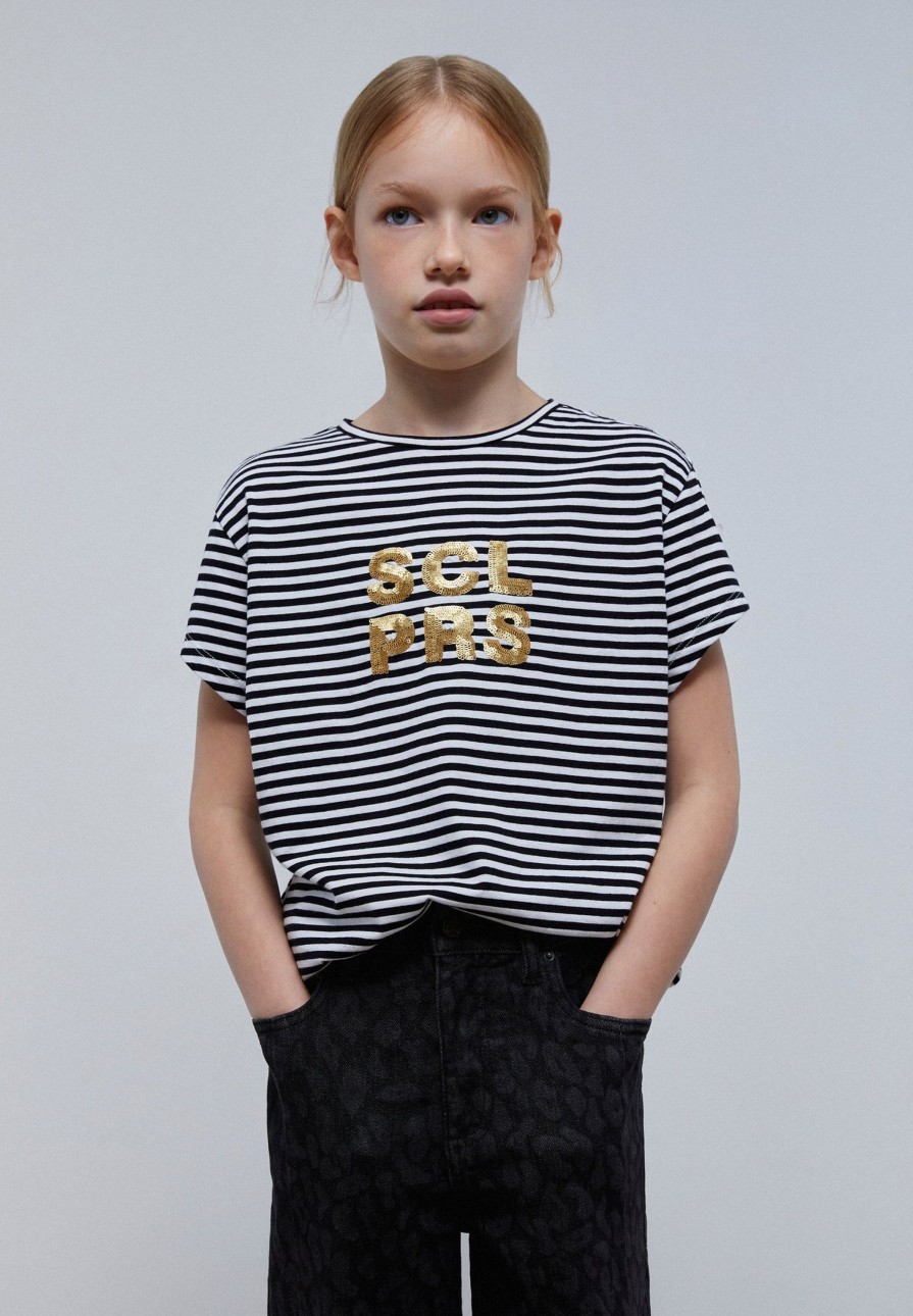 Best scalperscompany Striped T-Shirt With Sequin Logo