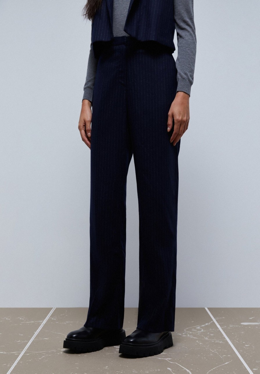 Clearance scalperscompany Straight Pinstripe Trousers Navy