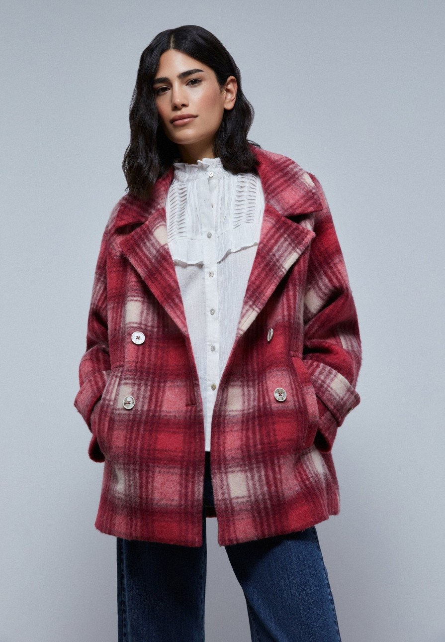 Online scalperscompany Check Cropped Coat Pink Check