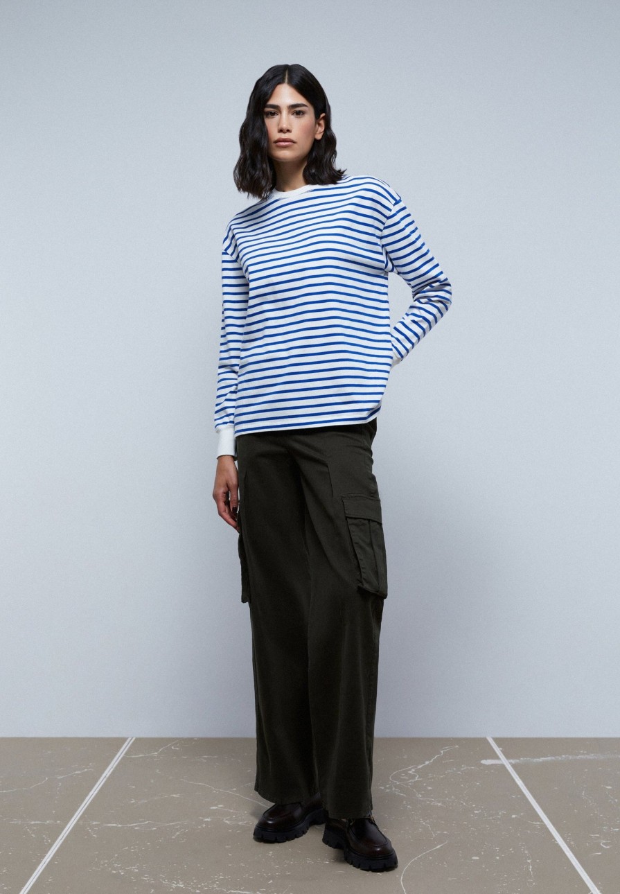 Clearance scalperscompany Long Sleeve Striped T-Shirt Blue Stripes