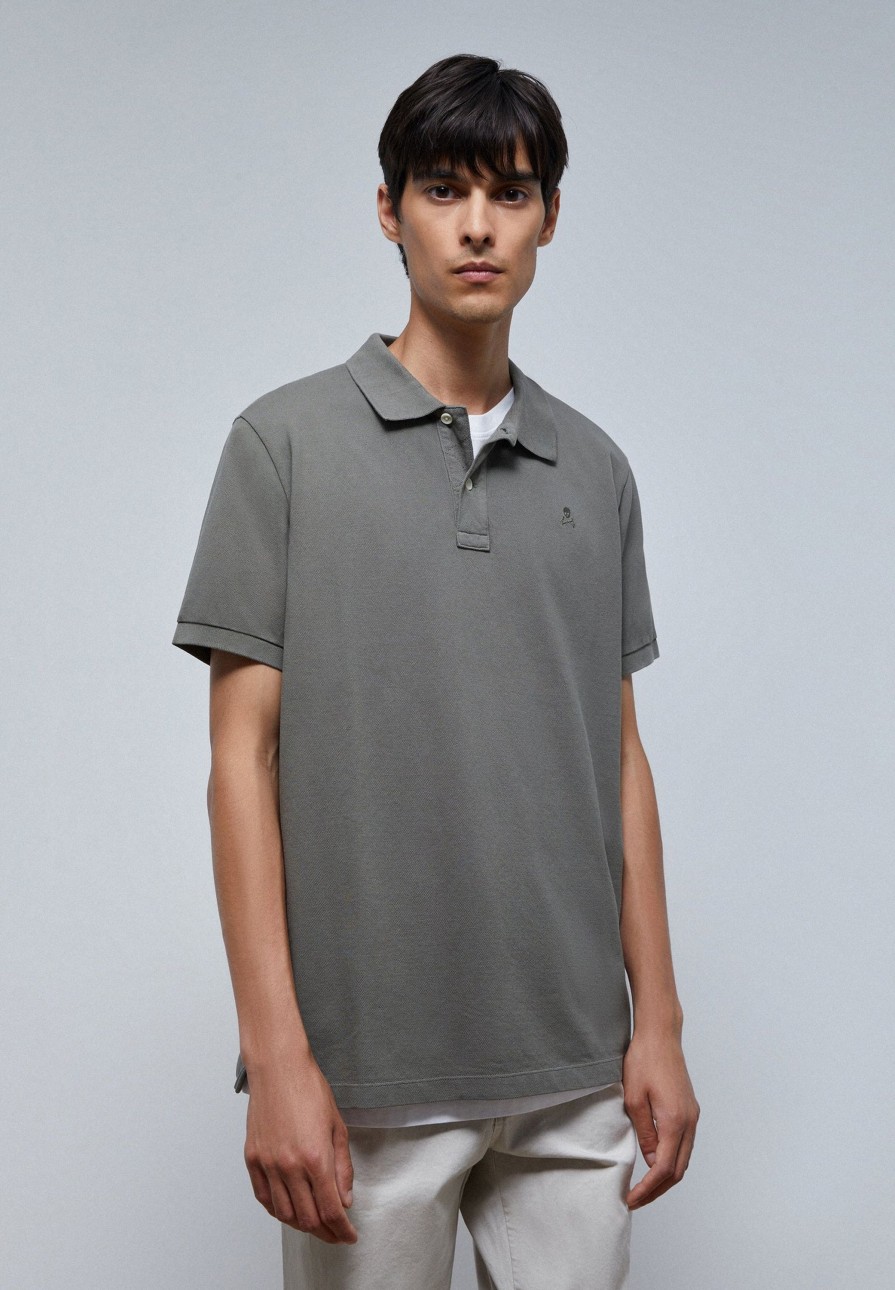 Wholesale scalperscompany Basic Polo Shirt With Skull Detail Khaki