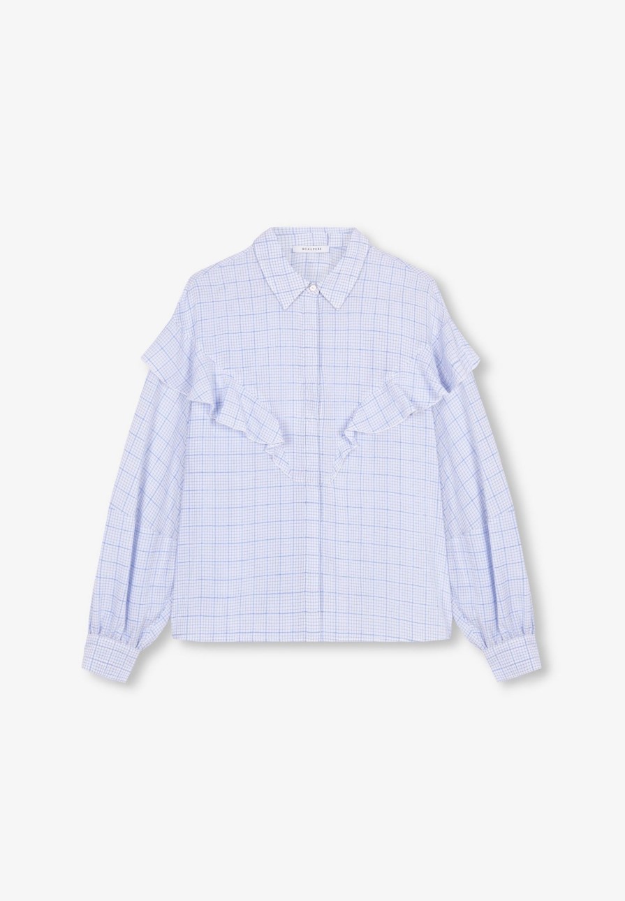 Online scalperscompany Shirt With Frill On The Yoke Blue Check