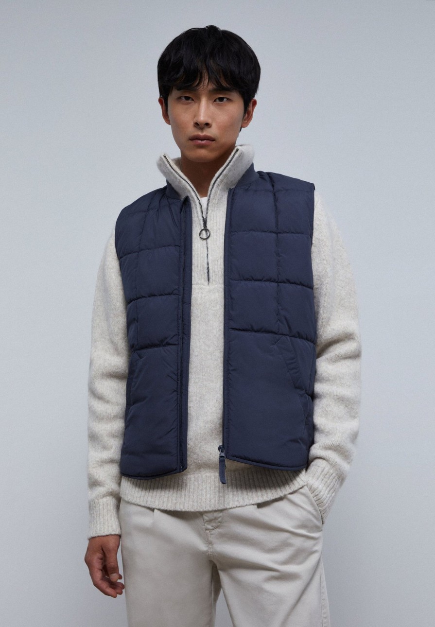 Online scalperscompany Quilted Waistcoat With Collar Details Navy