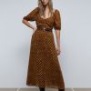 Online scalperscompany Midi Dress With Shirred Chest Detail Mustard