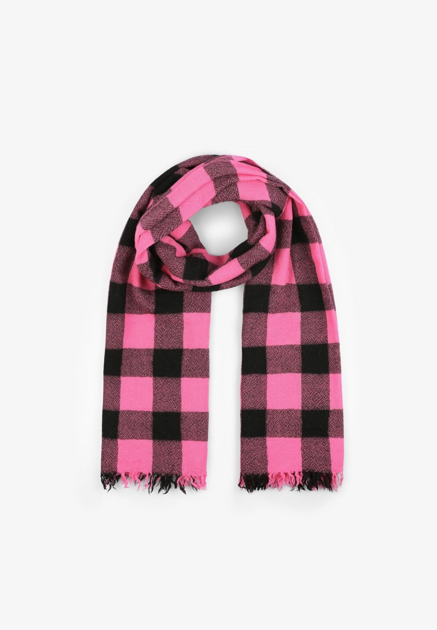 Clearance scalperscompany Check Scarf With Frayed Trim Pink