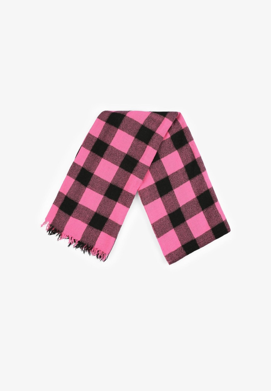 Clearance scalperscompany Check Scarf With Frayed Trim Pink