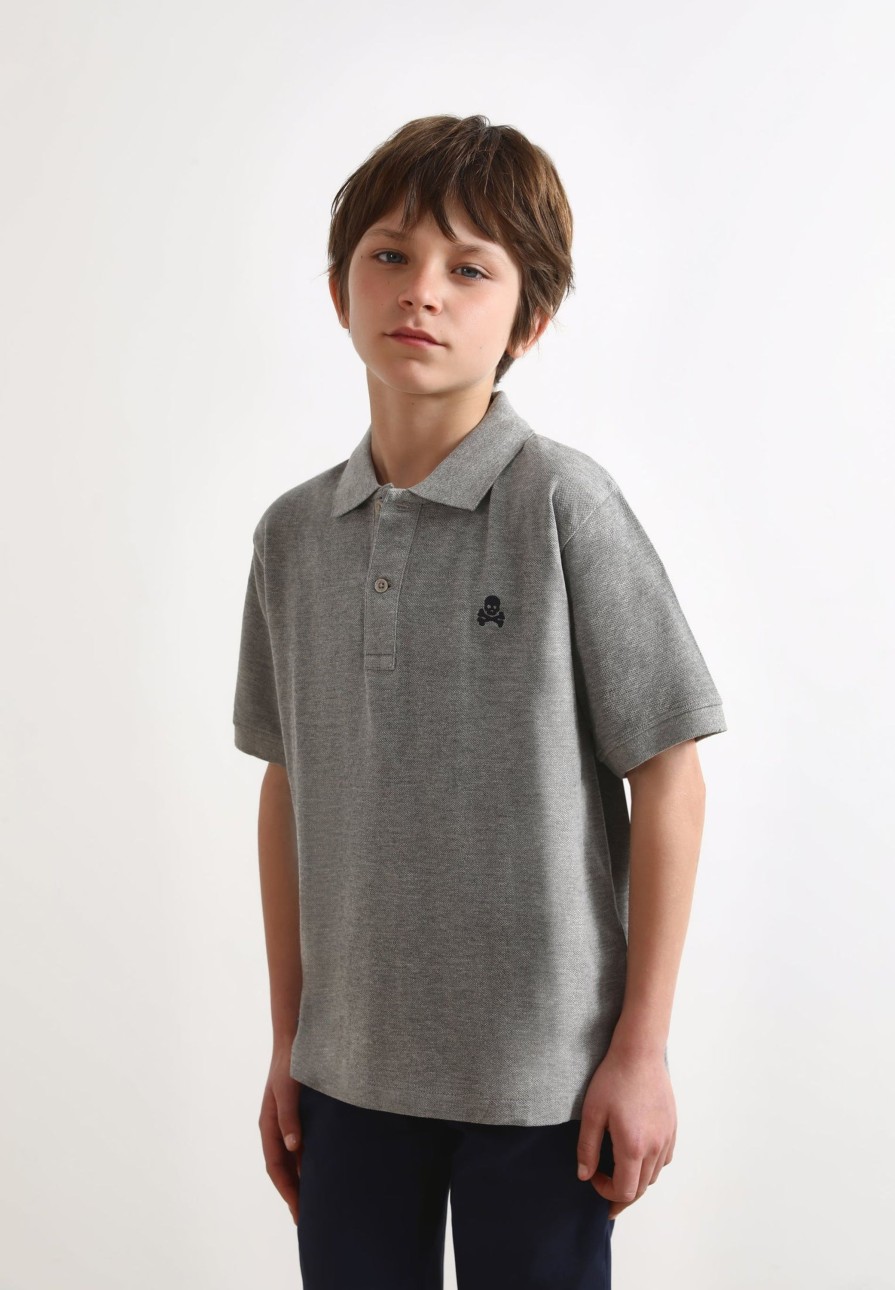 Best scalperscompany Basic Polo Shirt With Skull Grey Melange