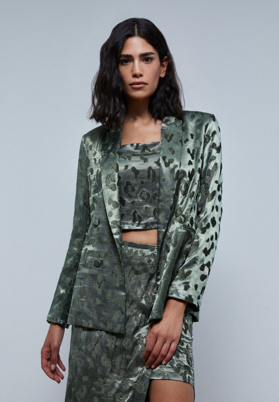 Wholesale scalperscompany Animal Print Velvet Blazer Green