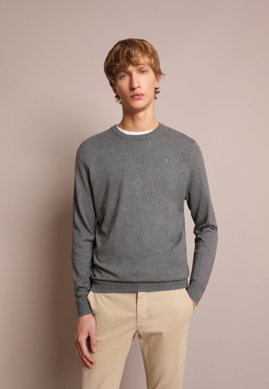 New scalperscompany Round Neck Sweater With Skull Grey Melange