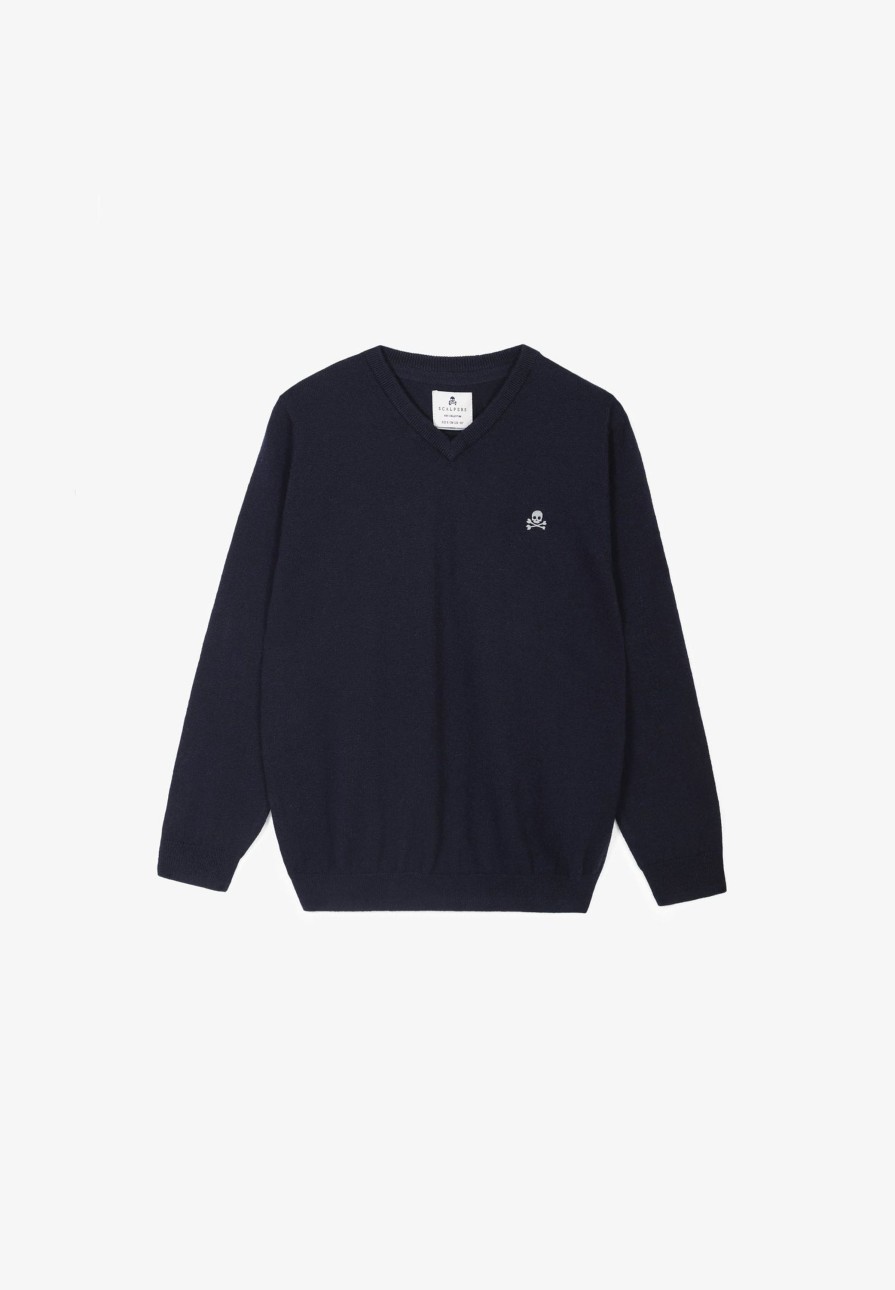 New scalperscompany V-Neck Sweater With Skull Navy