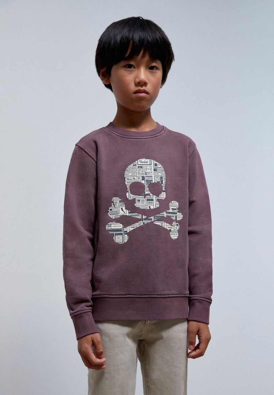 Clearance scalperscompany Sweatshirt With Newspaper Text Skull