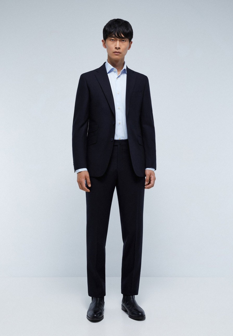 Wholesale scalperscompany Navy Blue Wool Structured Suit Dark Navy