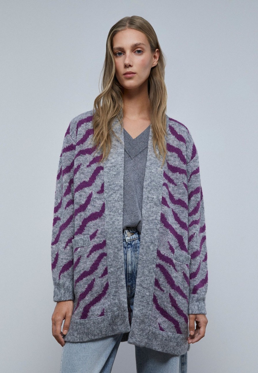 Clearance scalperscompany Animal Print Knit Cardigan Grey